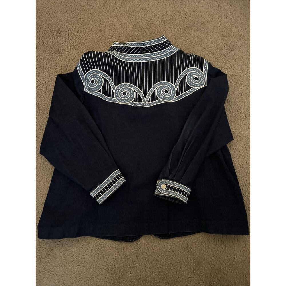 Bob Mackie Wearable Art Jacket Blue Circle Embroidered Design Gray Denim Sz 3XL - Picture 5 of 5